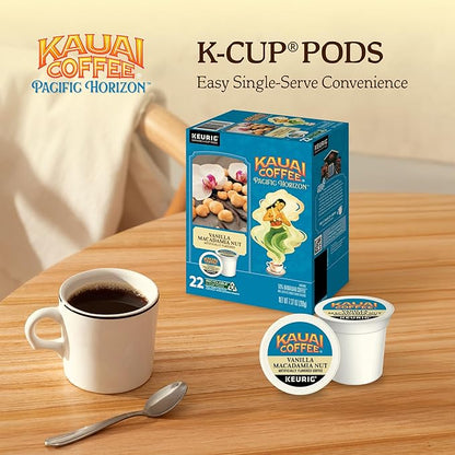 Kauai Coffee K-Cup Pods for Keurig Brewers – Arabica Coffee, 10% Hawaiian – Medium Roast, Vanilla Beans with Toasted Macabamia Nuts – Vanilla Macadamia Nut, 1 Pack of 22 Single Serve K-Cups
