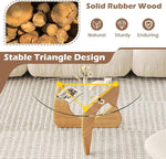 Load image into Gallery viewer, Tangkula Triangle Glass Coffee Table, Mid-Century Modern Center Table with Tempered Glass Top &amp; Adjustable Rubber Wood Base, Small Coffee Table for Small Spaces, Living Room &amp; Reception Room (Natural)