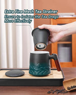 Load image into Gallery viewer, ZENS Tea Cup with Infuser and Lid for Loose Leaf Steeping, 16.9oz Embossed Ceramic Tea Infuser Mug, Wood Handle Tea Diffuser, Great Gift