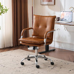 Load image into Gallery viewer, Mid-Back Ergonomic Leather Office Chair, Modern Upholstered Executive Desk Chair with Gold Frame Armrest Computer Task Chair (Camel &amp;Silver Legs)