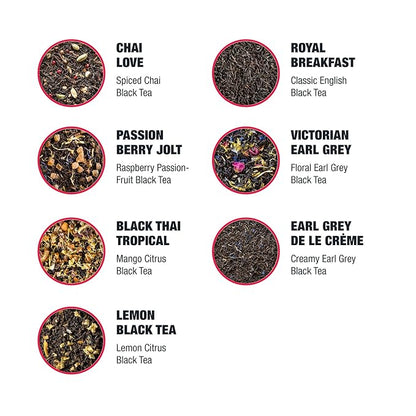 Tiesta Tea - Black Sampler Dry Flight Set, Loose Leaf, High Caffeine, Makes Hot & Iced, Assorted Tea Sets with Herbal, Chai, Fruit Black Teas & More, 7 Resealable Sample Pouches