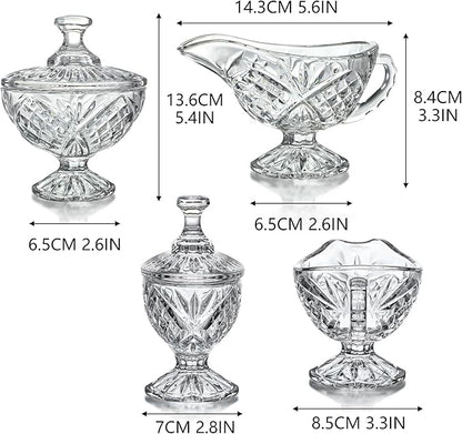 Crystal Cream and Sugar Set Glass Creamer Server Sugar Bowl with Lid Coffee Server Set Mother's Day Gifts for Women Mum Table Decortion for Home Wedding Party
