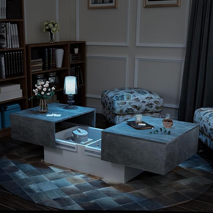 Modern Coffee Table with Large Storage for Living Room, Farmhouse Living Room Center Table Mesas De Centro para Salas Modernas Nesting Tables for Reception Room, Grey