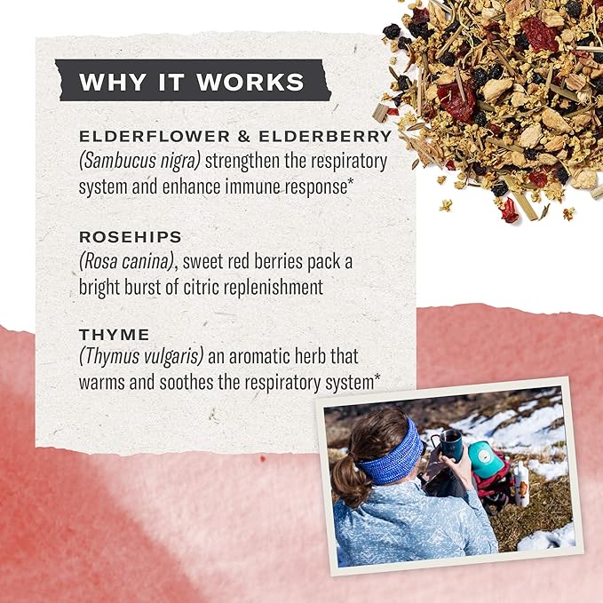 Numi Organic Immune Support Tea, 16 Tea Bags (Pack of 3), Elderflower, Elderberry, Rosehips and Thyme, Caffeine Free