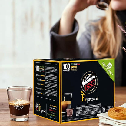 Caffe' Vergnano 1882 Medium Roast Espresso Original Line Machine Compatible Capsules, Single-Serve Arabica Robusta Espresso Coffee, Italian Coffee for Nespresso Machine, Intensity 10/10, Napoli, 100 Ct