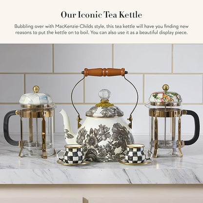 MACKENZIE-CHILDS 2-Quart Enamel Tea Kettle, Cute Tea Kettle for Stovetop, Sterling English Garden