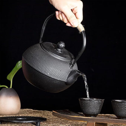 40.6oz Cast Iron Teapot Set with Cast Iron Warmer, Japanese Tetsubin Tea Kettle Set with Cups,Cast Iron Teapot with Stainless Steel Infuser and Enameled Interior for Stovetop Safe(1200ml)