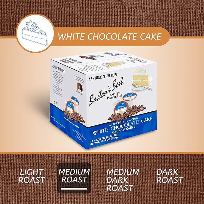 Boston’s Best - White Chocolate Cake Flavored Delicious Gourmet Coffee Compatible with Keurig Coffee Maker, 1 Count (42 Single Serve Medium Roast Cups)