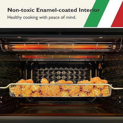 Air Fryer Toaster Oven Combo 10-in-1 Countertop Oven with Graphene Heating and True Convection, Non-Toxic Enamel Interior, Bake 12" Pizza, 6 Slices Toast, with Enamel Baking Pan Easy Clean