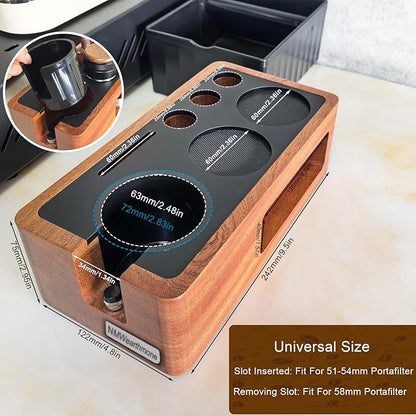 NMWearthmone Espresso Tamping Station,Solid Wood Espresso Accessories Organizer,Multi-Functional Coffee Accessories Tamper Station,Espresso Station Fit For Standard Portafilter (Upgraded Red, 51-58mm)