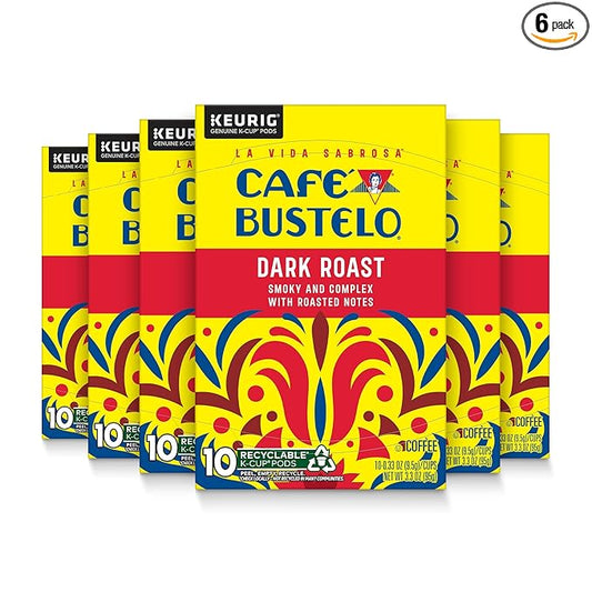Café Bustelo Dark Roast Coffee, 10 Ct. K-Cup pods (Pack of 6)