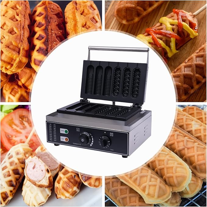 Hotdog Waffle Maker Machine Electric Corn Dog Maker 6 Slice 2 Patterns Non-Stick Stainless Steel Waffle Baker Machine