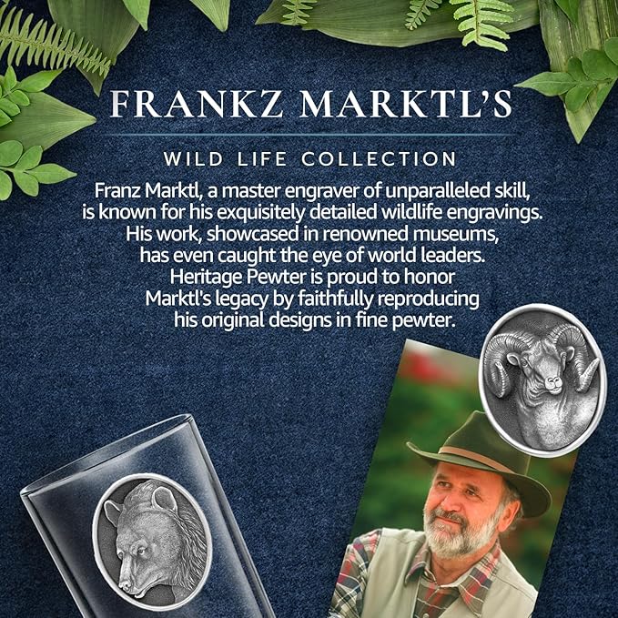 Heritage Pewter Moose Square Shot Glass | Hand-Sculpted 1.5 Ounce Shot Glass | Intricately Crafted Metal Pewter Inlay