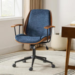 Load image into Gallery viewer, HULALA HOME Solid Wood Office Chair with Rocking Function, Comfy Fabric Desk Chair with Bent Wood and Metal Base, Height Adjustable Swivel Computer Task Chair, Navy