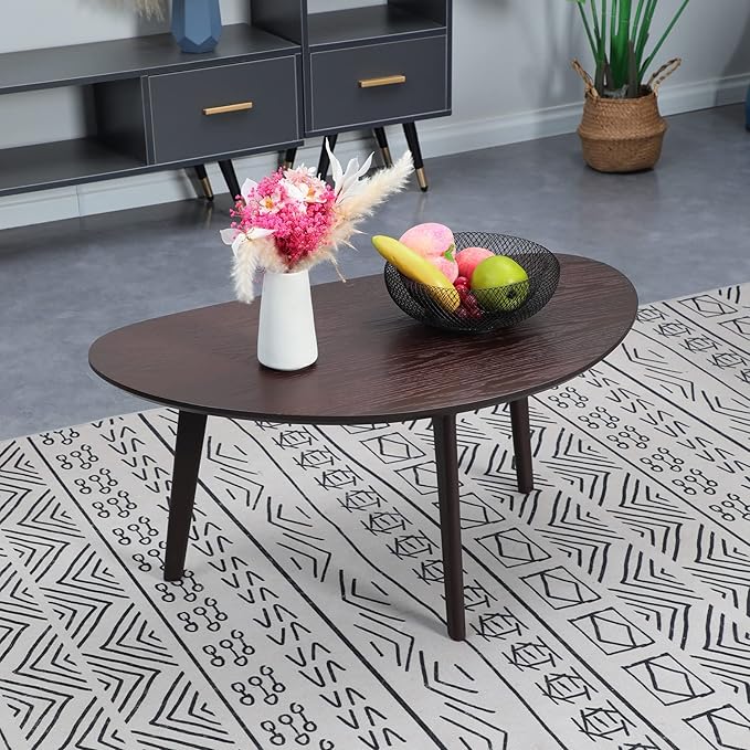 FIRMINANA Small Oval Coffee Table for Living Room,Mango Tabletop Mid Century Modern Coffee Table,Espresso,18.9" D x 33.47" W x 15.75" H