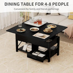 Load image into Gallery viewer, Lift Top Coffee Table with Storage, Black Lift Top Coffee Table with Drawers&amp;Hidden Compartment, Multi-Functional Center Table, Convertible Coffee Tables into Dining Table for Home Living Room Office