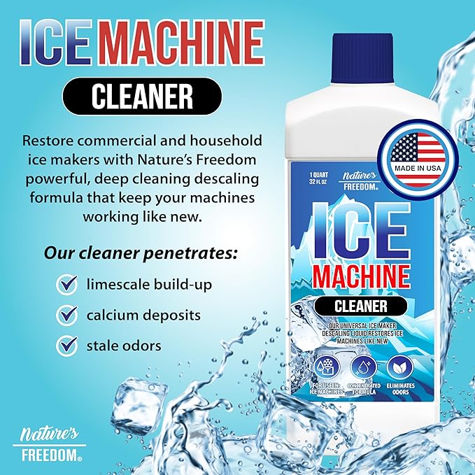 Nature's Freedom Ice Machine Cleaner - Quart (8 Uses) - Nickel-Safe Descaler, Made in USA, Universal Compatibility for Commercial/Residential Ice Makers such as Whirlpool, Scotsman and All