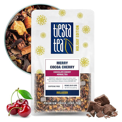 Tiesta Tea - Merry Cocoa Cherry Loose Leaf Tea, Chocolate Cherry Herbal Blend, Non-Caffeinated, Brew Hot or Iced, Makes up to 25 Cups, Resealable Bulk Pouch, 2 Ounce