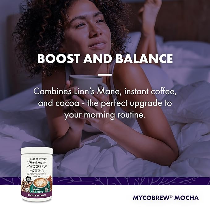 Host Defense MycoBrew Mocha - Mocha Drink Mix - Mocha Powder Includes Lion's Mane Mushroom - Drink Mix with Fair Trade Certified Cocoa & 100% Arabica Instant Coffee - 10.5 oz (20 Servings)