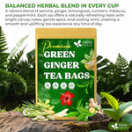 Load image into Gallery viewer, FreshDrinkUS, Premium Green Ginger Tea | 135 Tea Bags | Sencha Green Tea with Ginger, Lemongrass, Turmeric, Hibiscus &amp; Peppermint | Natural Herbal Blend | Comfort &amp; Refreshing, Vegan