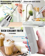 Load image into Gallery viewer, YUSWKO Rechargeable Milk Frother for Coffee, Handheld Drink Mixer with 3 Heads 3 Speeds, Ideal Coffee Frother Wand for Travel - Silver