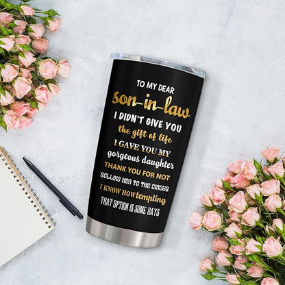 Muilzon Son in Law Gifts Tumblers 20oz - Fathers Day Christmas Birthday Gifts for Son in Law Coffee Mug - Son-in-Laws Present from Mother/Father in Law Cup