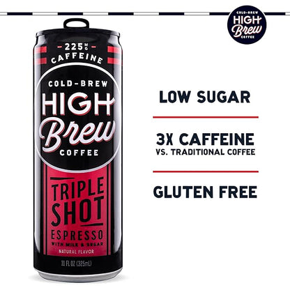 High Brew Coffee, Triple Shot Espresso, Cold Brew Coffee, 11 Fl Oz, Ready-To-Drink (Pack of 12)