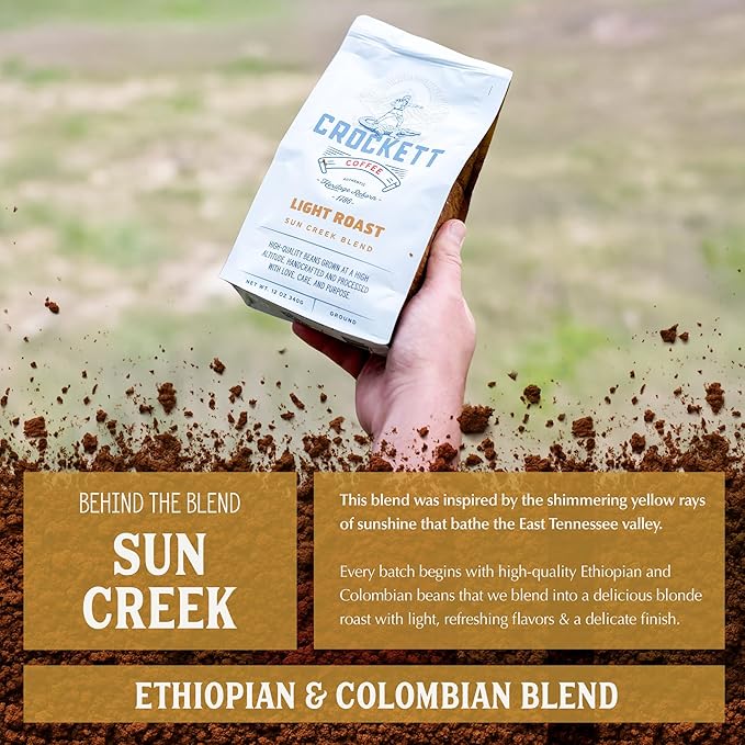 Crockett Light Roast Ground Coffee – Smooth Light Roast Ground Coffee with Bright Flavor, Crisp Finish & Gentle Strength – Perfect for Clean Brewing, Mellow Energy & Daily Coffee Drinks