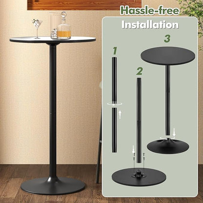 COSTWAY Round Bistro Table Set of 4, Height Adjustable Bar Height Cocktail Table, High Top Pub Table Snack Table with Heavy-Duty Metal Base for Home Bar, Dining Room, Restaurant, Black