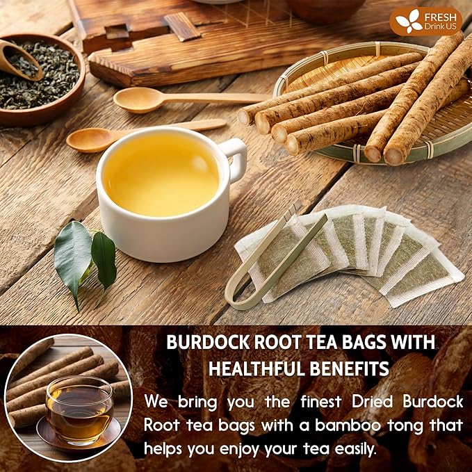 FreshDrinkUS, Premium 75 Burdock Root Tea Bags, 100% Natural & Pure from Burdock Root. Made with Natural Material Tea Bags. No Sugar, No Caffeine, No Gluten, Vegan.