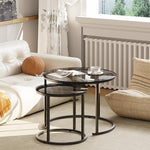 Load image into Gallery viewer, aboxoo Nesting Coffee Table Grey Glass Table Set of 2, Small Round Glass Nesting Tables for Living Room Bedroom, Accent Tea Table with Metal Frame Modern Industrial Simple