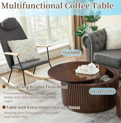Round Wood Coffee Table for Living Room, Modern Circle Table with Removable Lid, Rustic Drum Table for Reception Room, No Need Assembly (31x31x16 in)