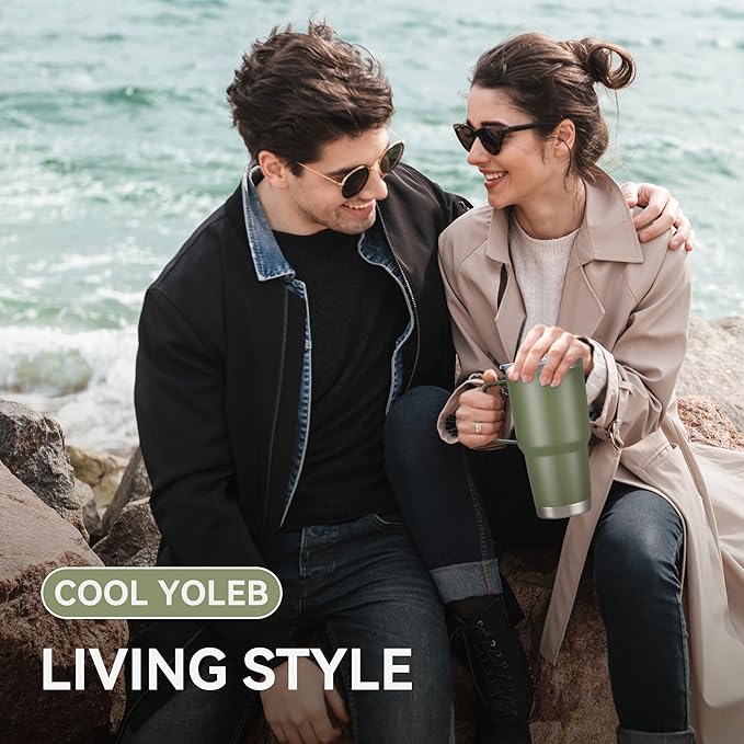 30 oz Tumbler with Handle and Lid, Stainless Steel Tumblers Bulk Double Wall Vacuum Insulated Travel Mug Leak Proof Cup Keep Drinks Cold and Hot Army Green, 4 Pack