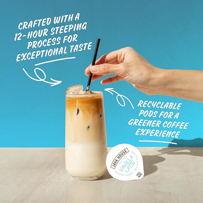 JAVA HOUSE French Vanilla Latte Cold Brew Coffee Pods, (48 Count) Peel and Pour Pods Hot or Iced