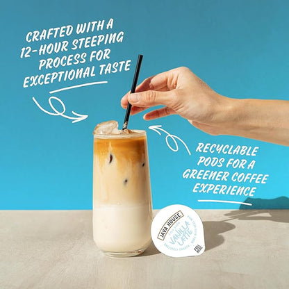 JAVA HOUSE French Vanilla Latte Cold Brew Coffee Pods, (48 Count) Peel and Pour Pods Hot or Iced
