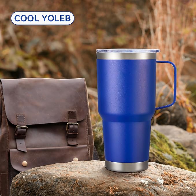 30 oz Tumbler with Handle and Lid, Stainless Steel Tumblers Double Wall Vacuum Insulated Travel Mug Leak Proof Cup Keep Drinks Cold and Hot Blue, 1 Pack