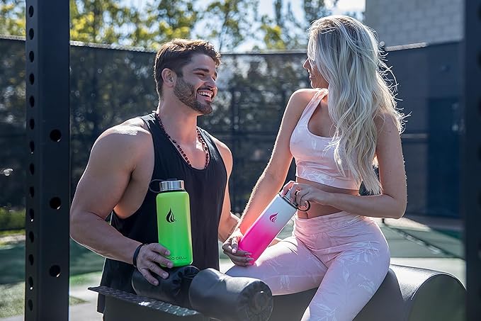 HYDRO CELL Stainless Steel Insulated Water Bottle with Straw - For Cold & Hot Drinks - Metal Vacuum Flask with Screw Cap and Modern Leakproof Sport Thermos for Adults (Neon 32oz)