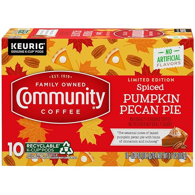 Community Coffee Spiced Pumpkin Pecan Pie Flavored Coffee Pods, 10 count, Medium Roast Compatible with Keurig 2.0 K-Cup Brewers (10 pods)