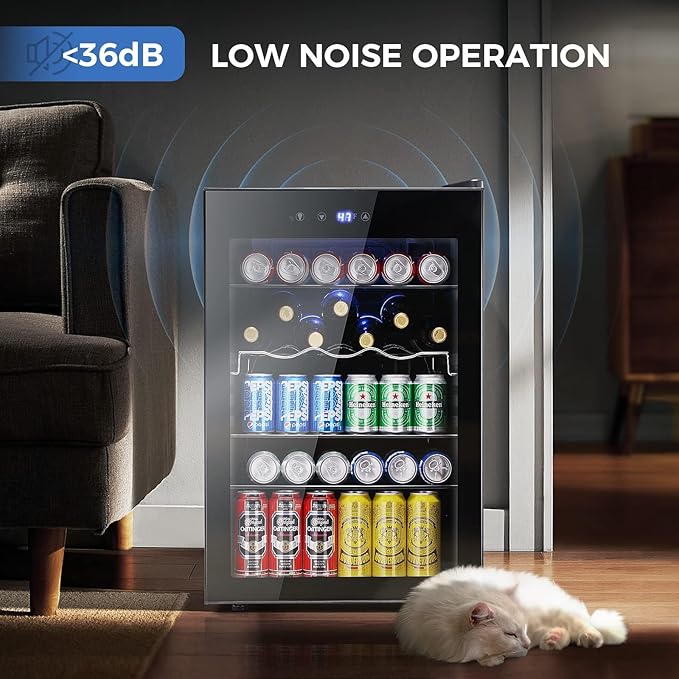 Kismile 4.5 Cu.ft Beverage Refrigerator and Cooler,126 Can Mini Fridge Glass Door with Digital Temperature Display for Soda,Beer or Wine,small Drink Dispenser Cooler for Home,Office or Bar (Black)