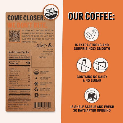 Wandering Bear Organic Hazelnut Cold Brew Coffee On Tap, Iced Coffee Drink -Extra Strong, Smooth, No Sugar Added, Shelf-Stable, Ready to Drink,Gluten Free & Vegan Decaf -16 Servings of 6fl.oz -96fl.oz