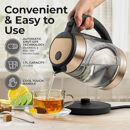 Zulay Kitchen Fast Boiling Electric Water Kettle - 1.7L, 1500W, Auto Shut-Off for Overboil & Boil Dry Protection, Cool-Touch Handle, 360° Base - Rapid Teapot Boiler For Coffee & Tea - Black Copper