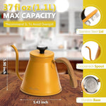 Load image into Gallery viewer, Harriet Gooseneck Kettle with Thermometer for Pour Over Coffee and Tea, 37 fl oz, Stainless Steel, Durable 3-Layer Base, Ideal Spout for Precision Pouring, Compatible with all Stove Tops, Yellow