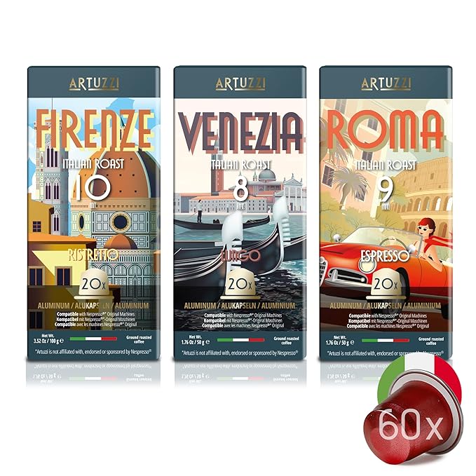 Artuzzi 60ct - Coffee Pods I Compatible with Nespresso Original Machines | Espresso Ristretto Lungo Coffee Capsules | Espresso Variety Pack I Aluminum & Recyclable