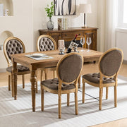 French Country Dining Chairs Set of 8, Brown Upholstered Dining Chairs, PU Leather Tufted Back, Solid Wood Legs, Farmhouse Kitchen & Dining Room Chairs, Sillas De Comedor (Brown, 8Pcs)