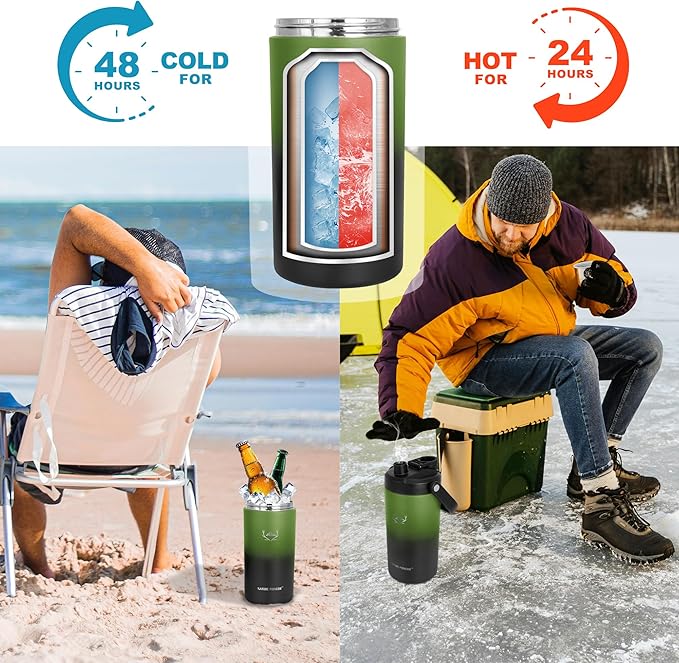 NATURE PIONEOR Insulated Water Bottles with Strap - 64 oz Stainless Steel Vacuum Wide Mouth Bottle with Holder/Carrier/Sleeve - 18/8 Food Grade 64oz Half Gallon Water Jug