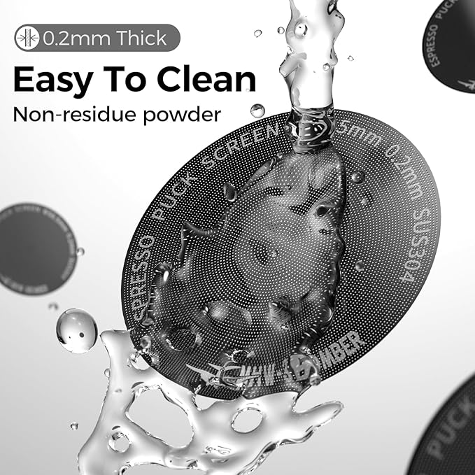 MHW-3BOMBER 58mm Espresso Puck Screen - 0.2mm Ultra Thin Espresso Puck - Metal Reusable Coffee Filter for Portafilter Basket 58mm - Puck Screen with Stand 3 Pack FG7052-OS