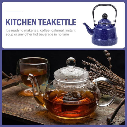 DOITOOL Enamel Tea Kettle Vintage Enamel Teapot 1.1 L Porcelain Tea Kettle Camping Coffee Kettle Stovetop Kettle Hot Water Boiler Pot for Hot Water, Tea Accessories