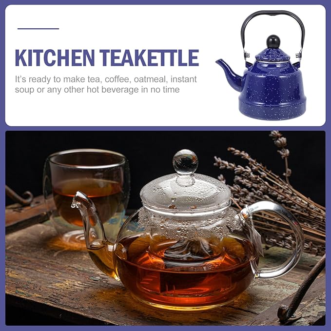 DOITOOL Enamel Tea Kettle Vintage Enamel Teapot 1.1 L Porcelain Tea Kettle Camping Coffee Kettle Stovetop Kettle Hot Water Boiler Pot for Hot Water, Tea Accessories
