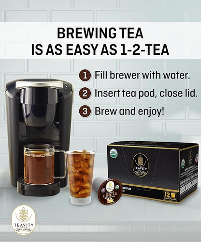 Organic Ginger Tea Pods for Keurig with Unsweet Black Tea for K Cup Brewing - Ginger Black Tea by Teavity (24 Tea Pods)