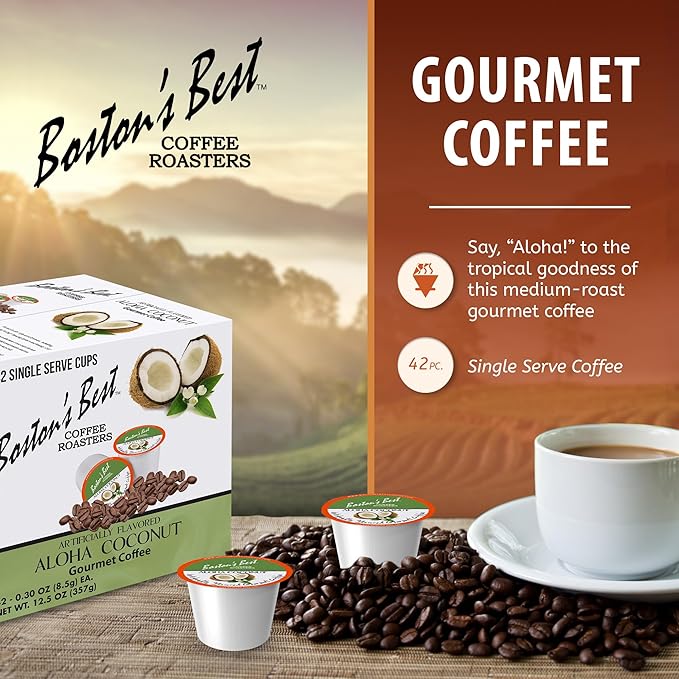 Boston’s Best - Aloha Coconut Flavored Delicious Gourmet Coffee Compatible with Keurig Coffee Maker, 1 Count (42 Single Serve Cups)